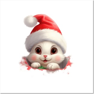 Christmas Peeking Baby Rabbit Posters and Art